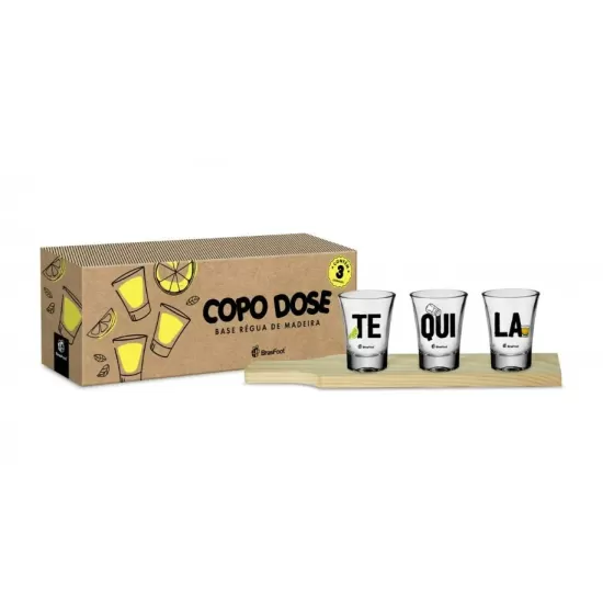 COPO DOSE C/ 3 UN REGUA MADEIRA - TEQUILA