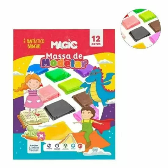 KIT MASSA DE MODELAR MAGIC E MOLDES 15 CORES