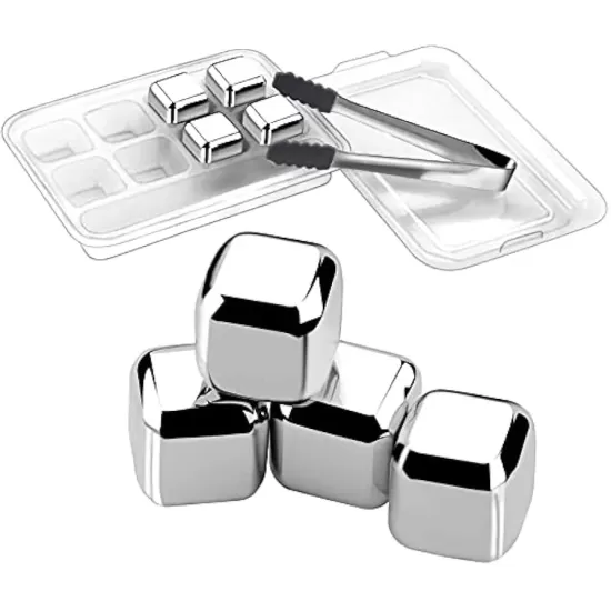 Kit 8 Cubos De Gelo De Aço Inox Com Pegador