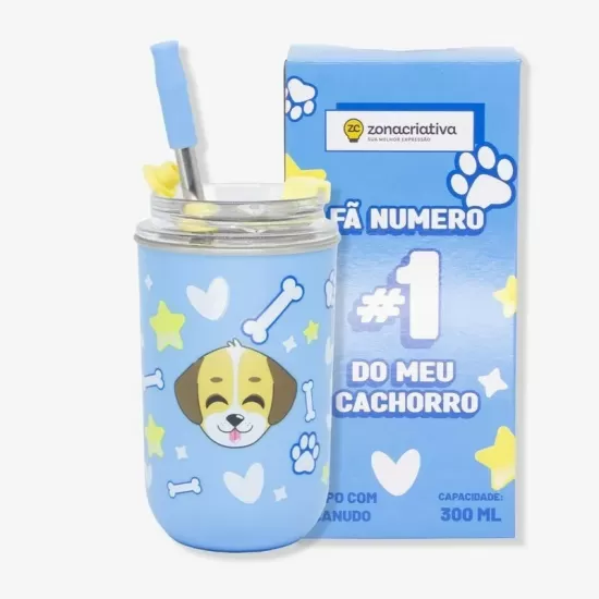 COPO NEO C/ CANUDO 300ML AMO DOGS