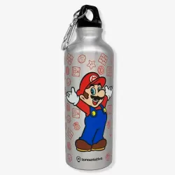 GARRAFA DE ALUMINIO AZUL 500ML C/ MOSQUETAO SUPER MARIO